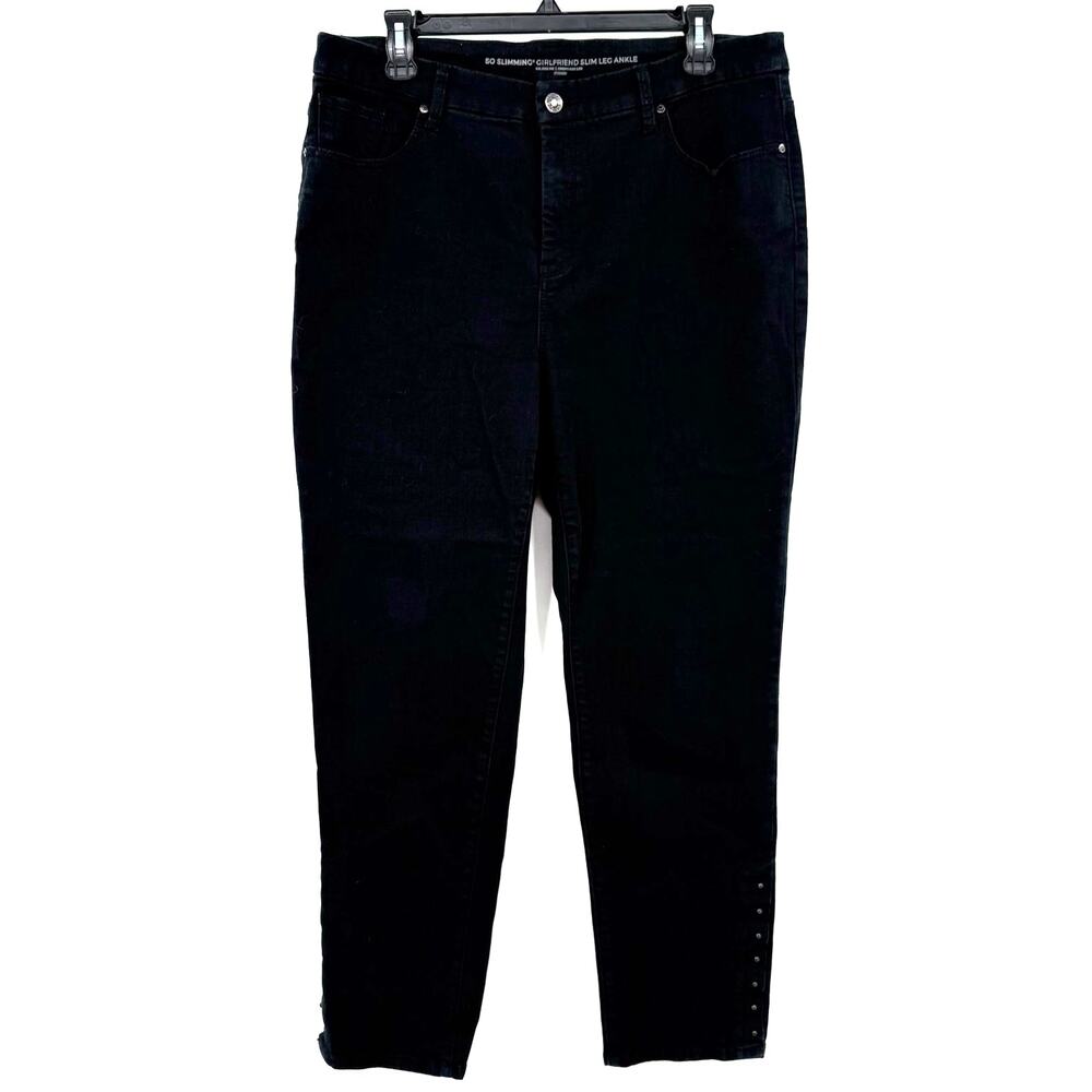 Chico's Size 2.5 US 14 So Slimming Girlfriend Slim Leg Ankle Black Denim Pants